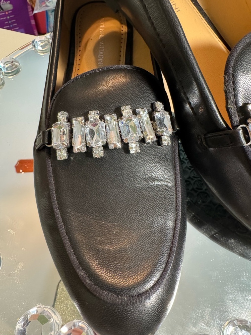 Adrienne Vittadini Women’s Black Loafers with Crystal Trim, NWOT - Picture 2 of 12